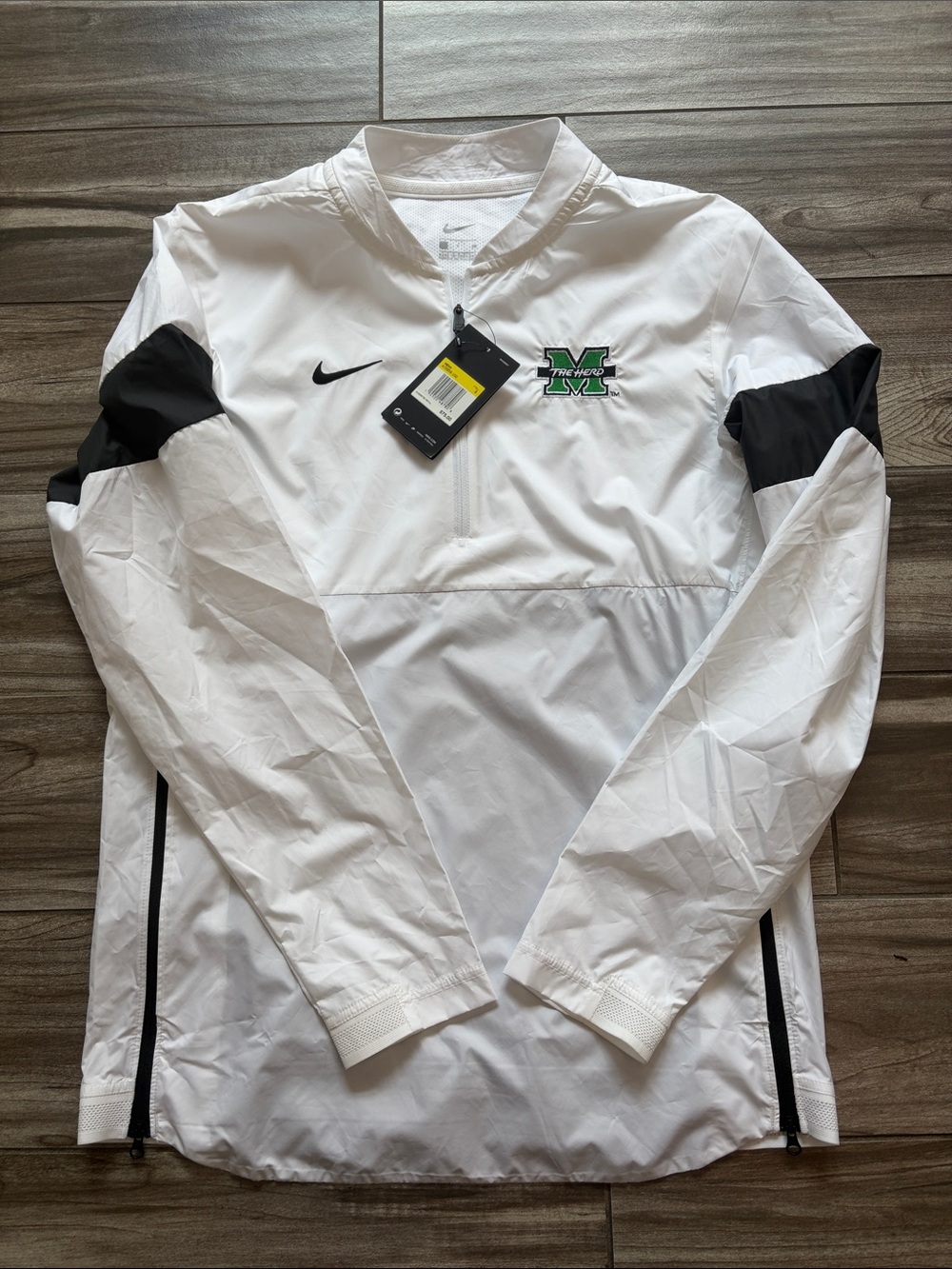 Nike Men’s White Pullover Windbreaker Jacket with Marshall Logo
